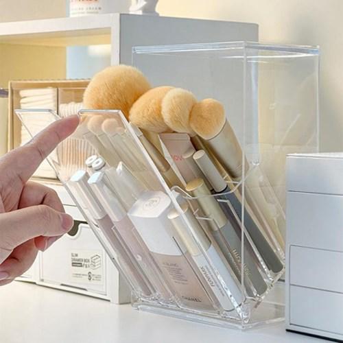 45도 오픈형 투명 브러쉬 꽂이 붓통 건조대 화장품 정리대 정리함