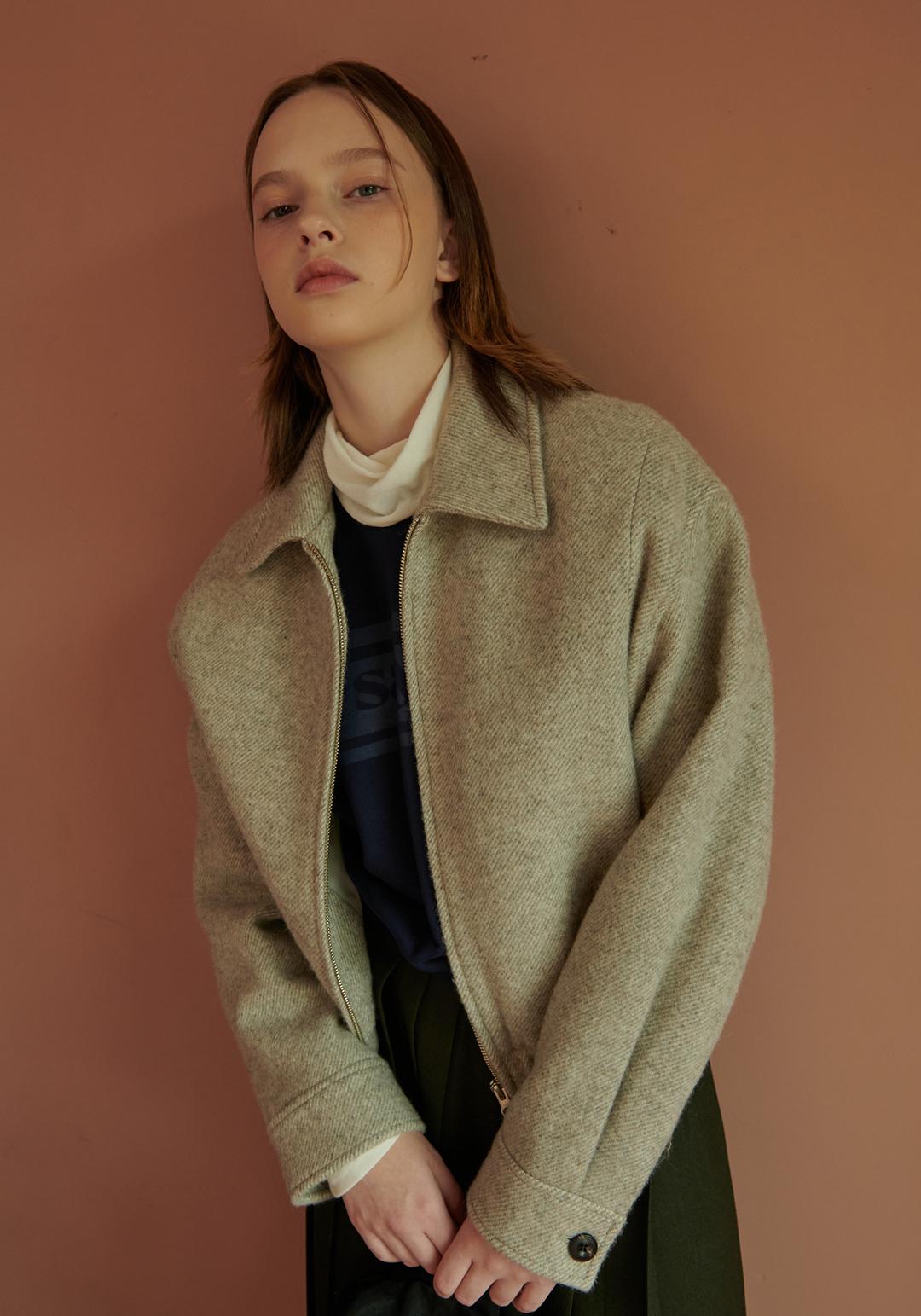 WOOL BLEND 2-WAY ZIP BLOUSON - LIGHT GREY