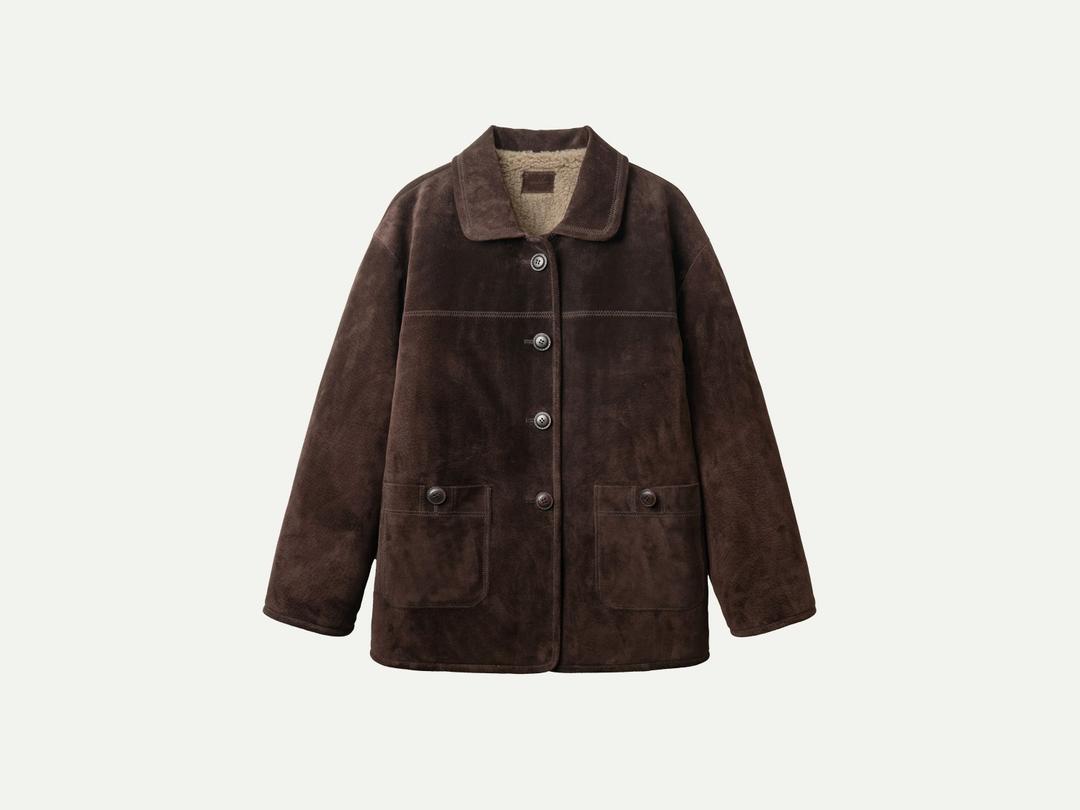 Via Nell suede reversible shearling coat (Dark brown)