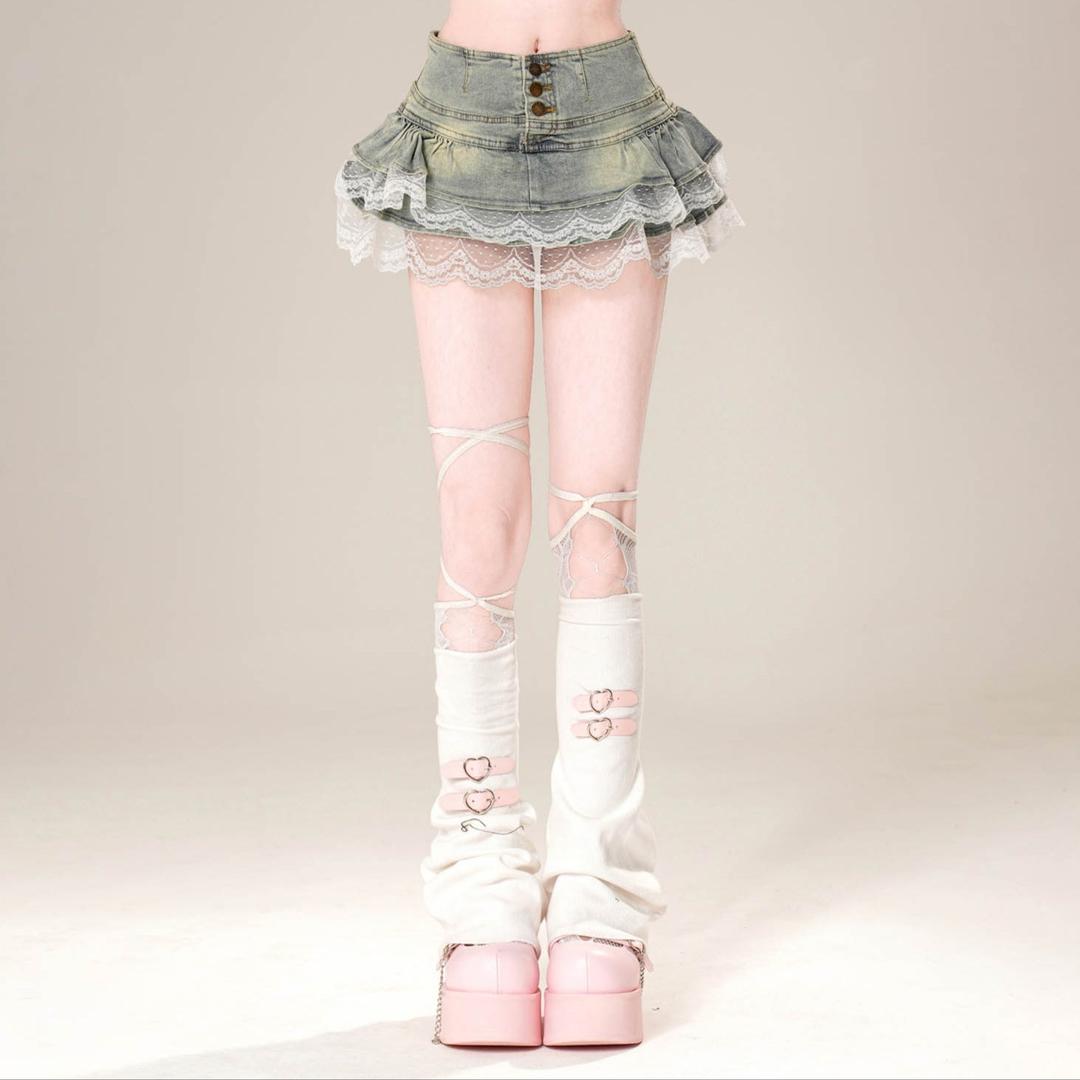 Young Eyes Love Talk Denim Lace Mini Skirt