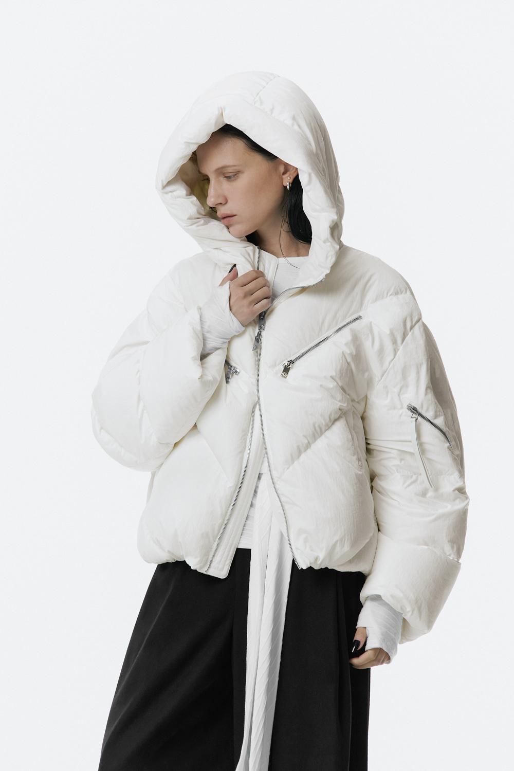 High Neck Hooded Duck Down Padding [ White ]