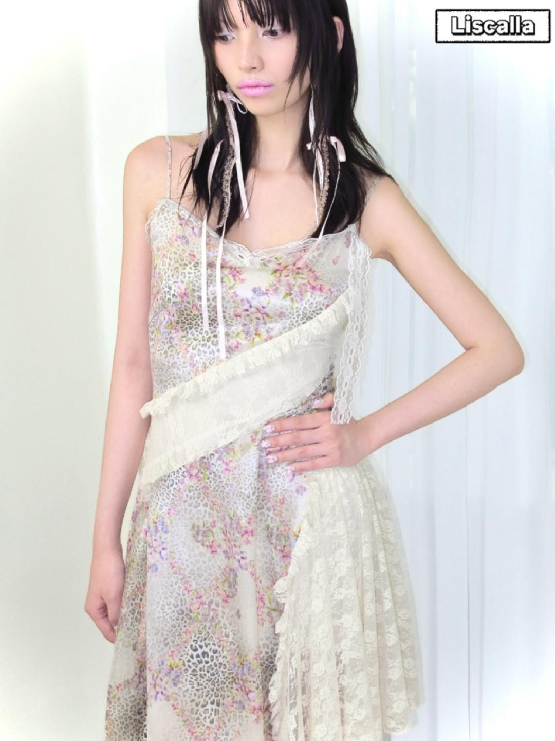 LIS CALLA Garden Leopard Lace Slip Dress