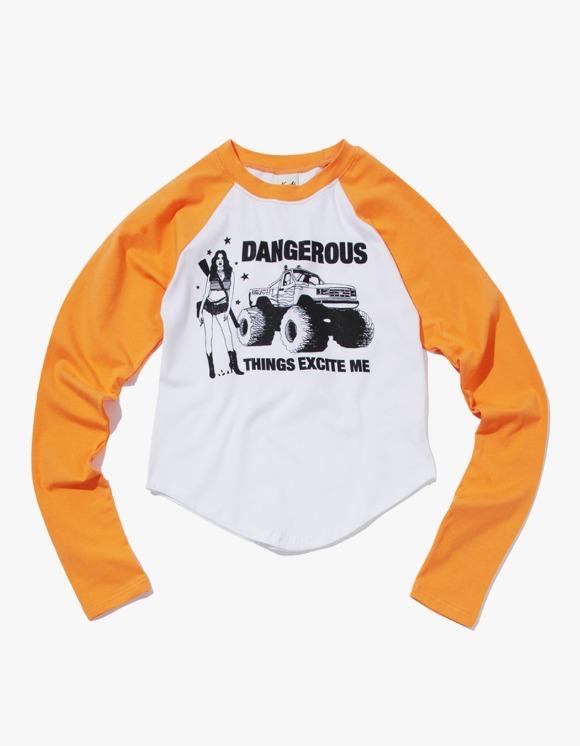 W Dangerous Raglan L/S Tee - White/Orange