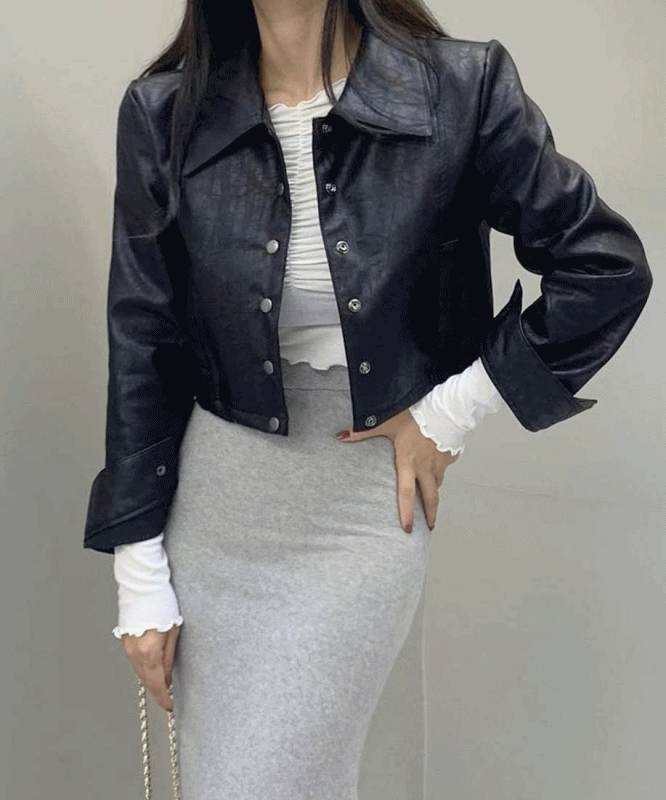 [이뻐서 24시간 특가] 뾰족 카라 슬림 레더 숏 자켓 [무료배송]