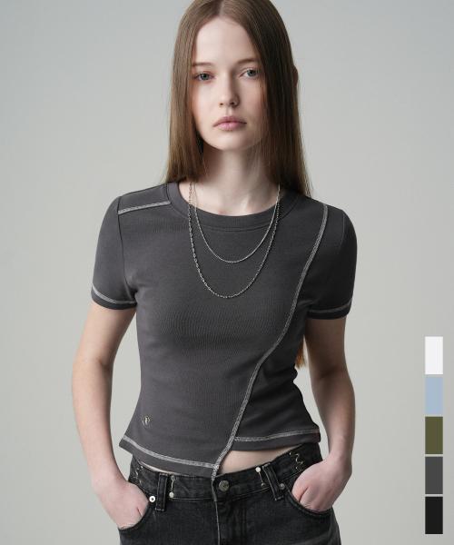Ssance Unbalanced Line Stitch T-Shirt - 5COL