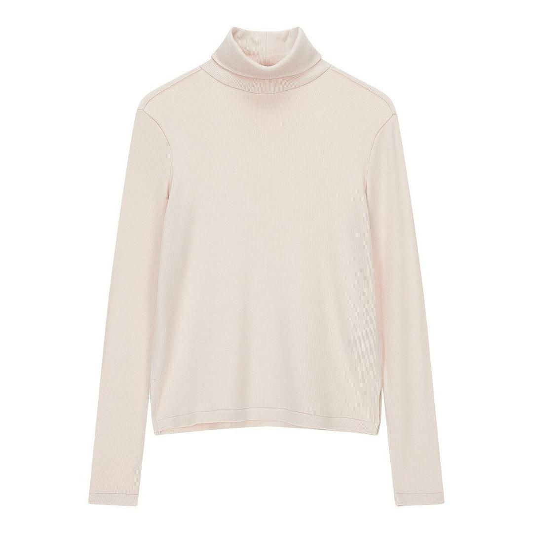 텐셀 골지 터틀넥 티셔츠_베이지