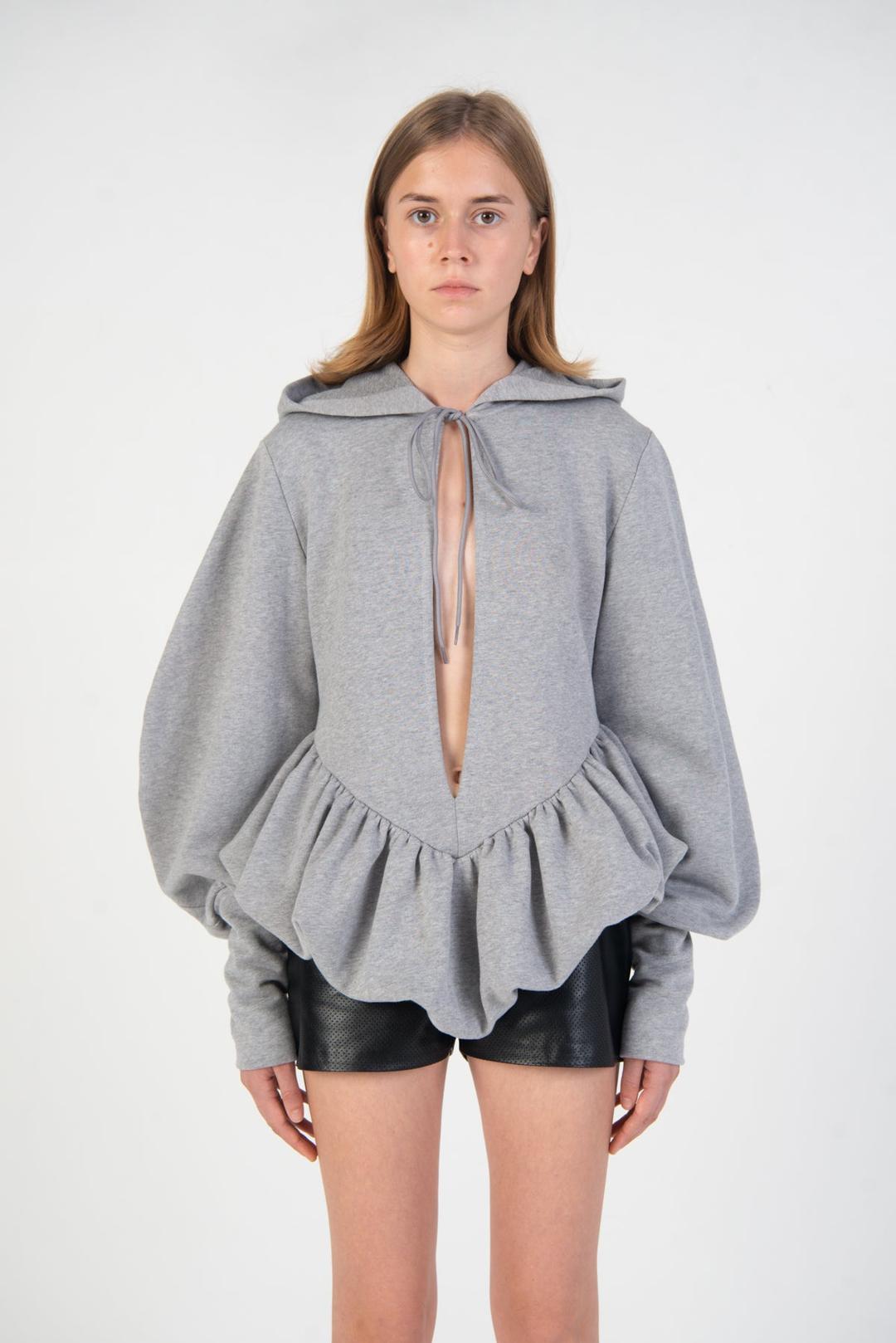 IRINA CUT-OUT HOODIE IN GREY MELANGE