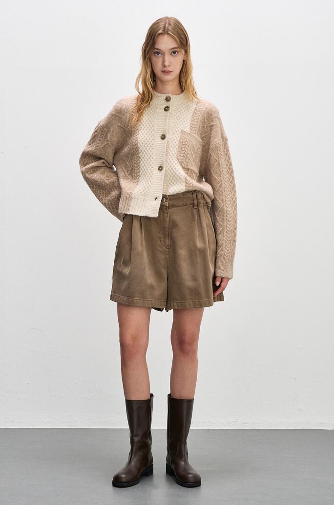 [SYSTEM] 알파카 블렌드 컬러블록 케이블 가디건