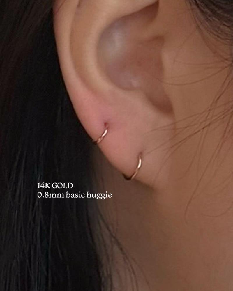 14k 0.8mm 세그먼트 원터치 미니 링 피어싱 귀걸이 두께