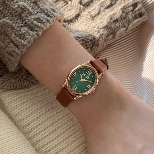 Gem-Rosegold/Emerald (Brown leather)