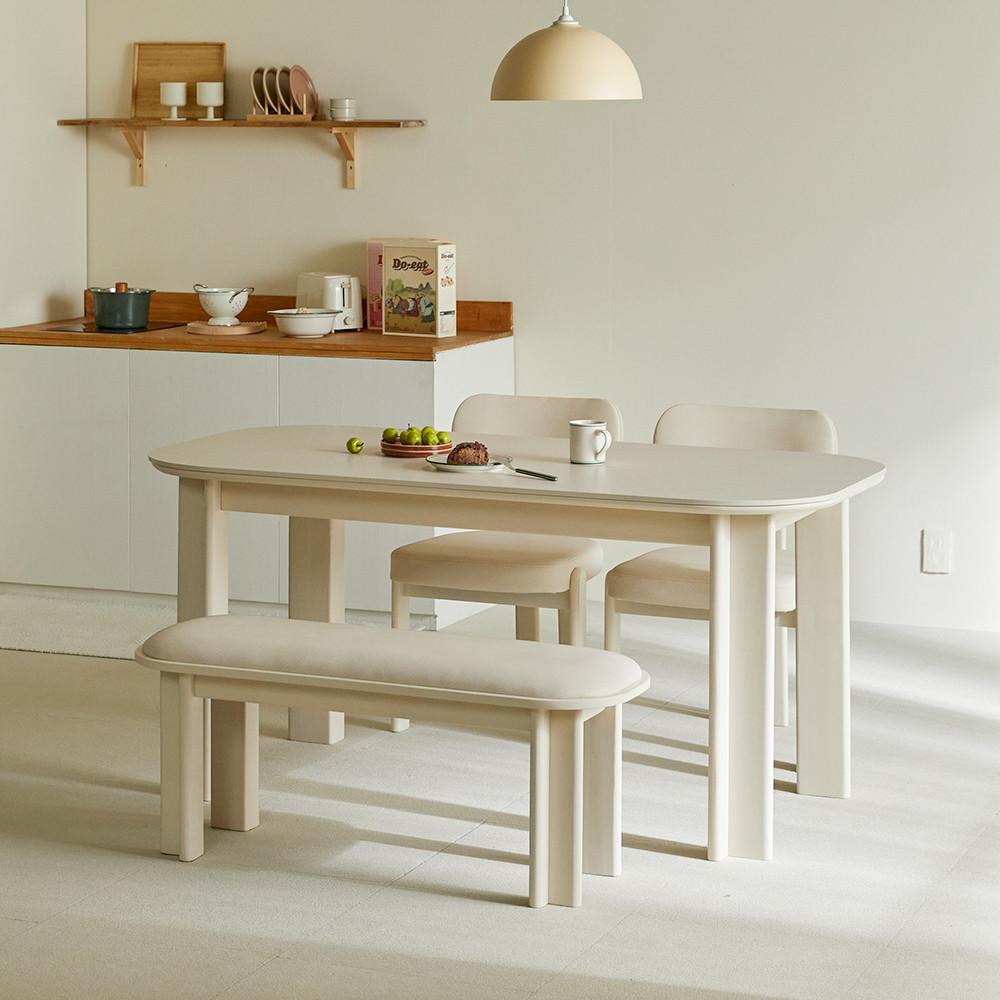 홈앤힐 티폴 원목 소리없는 포세린 타원형 세라믹식탁 4인 1600 (의자2개+2인벤치)