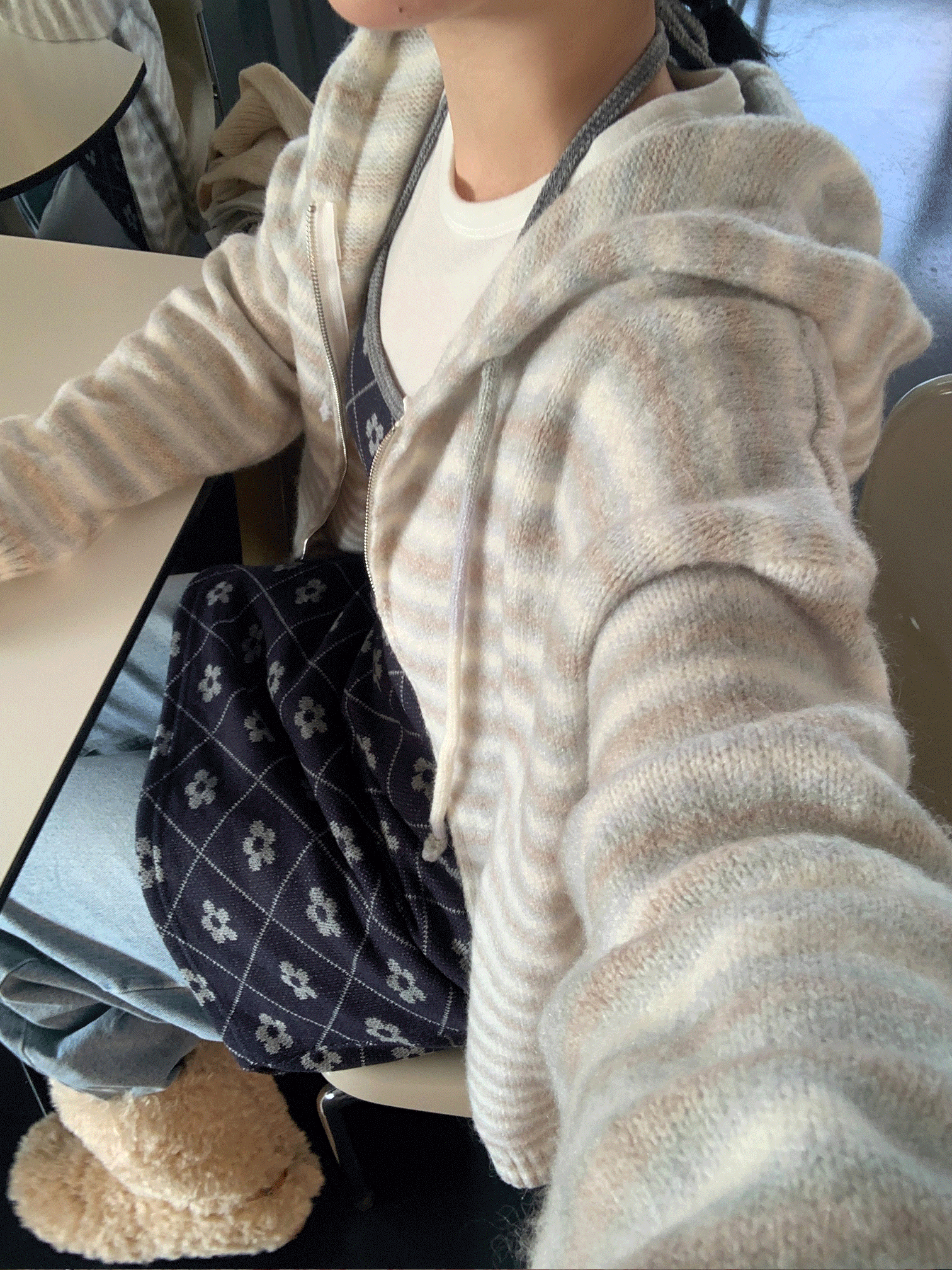 mix stripe hoody zip up (2color)