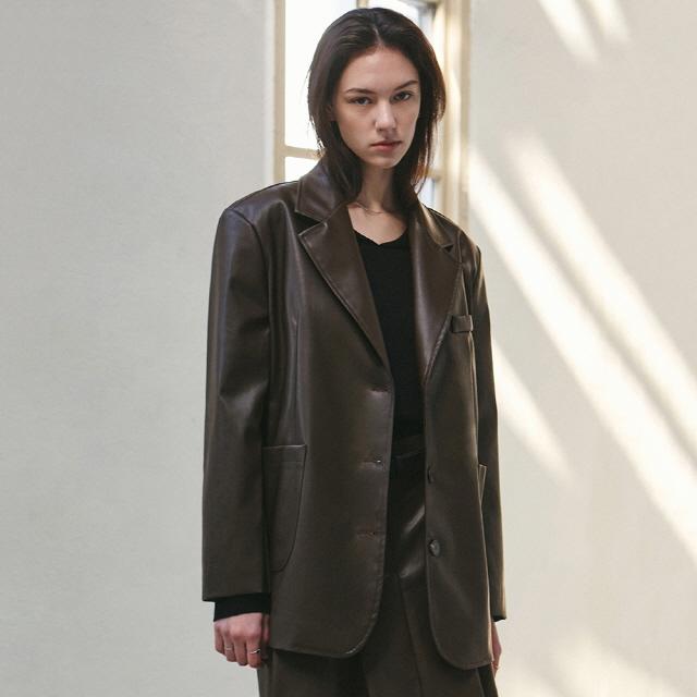 NICOLE SIGNATURE VEGAN LEATHER JACKET_BROWN