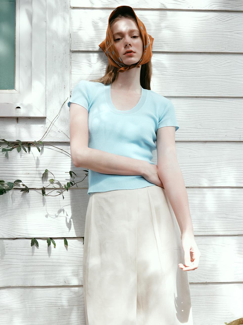LOONY cotton scoop neck knit_sky blue