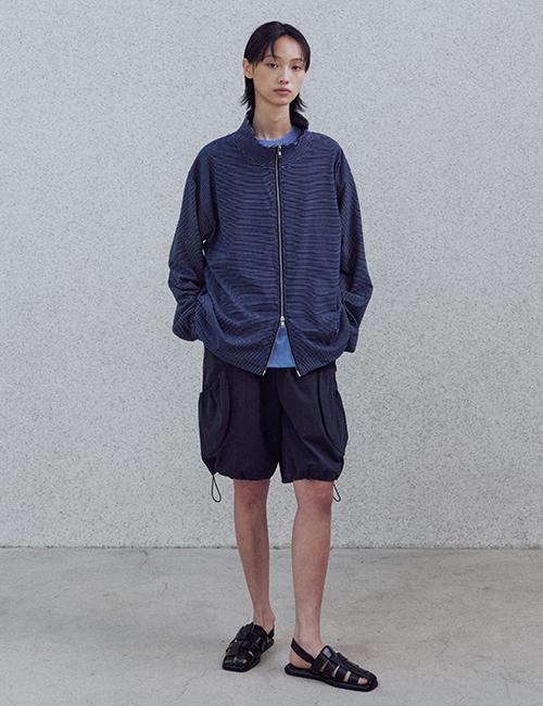 STRIPE PULL ZIP-UP JACKET BLUE