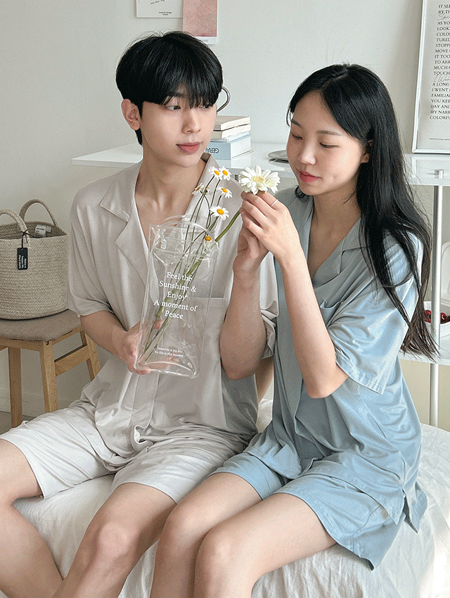 올썸 [A.made]메이트 모달 반팔 커플파자마 남녀공용 잠옷세트
