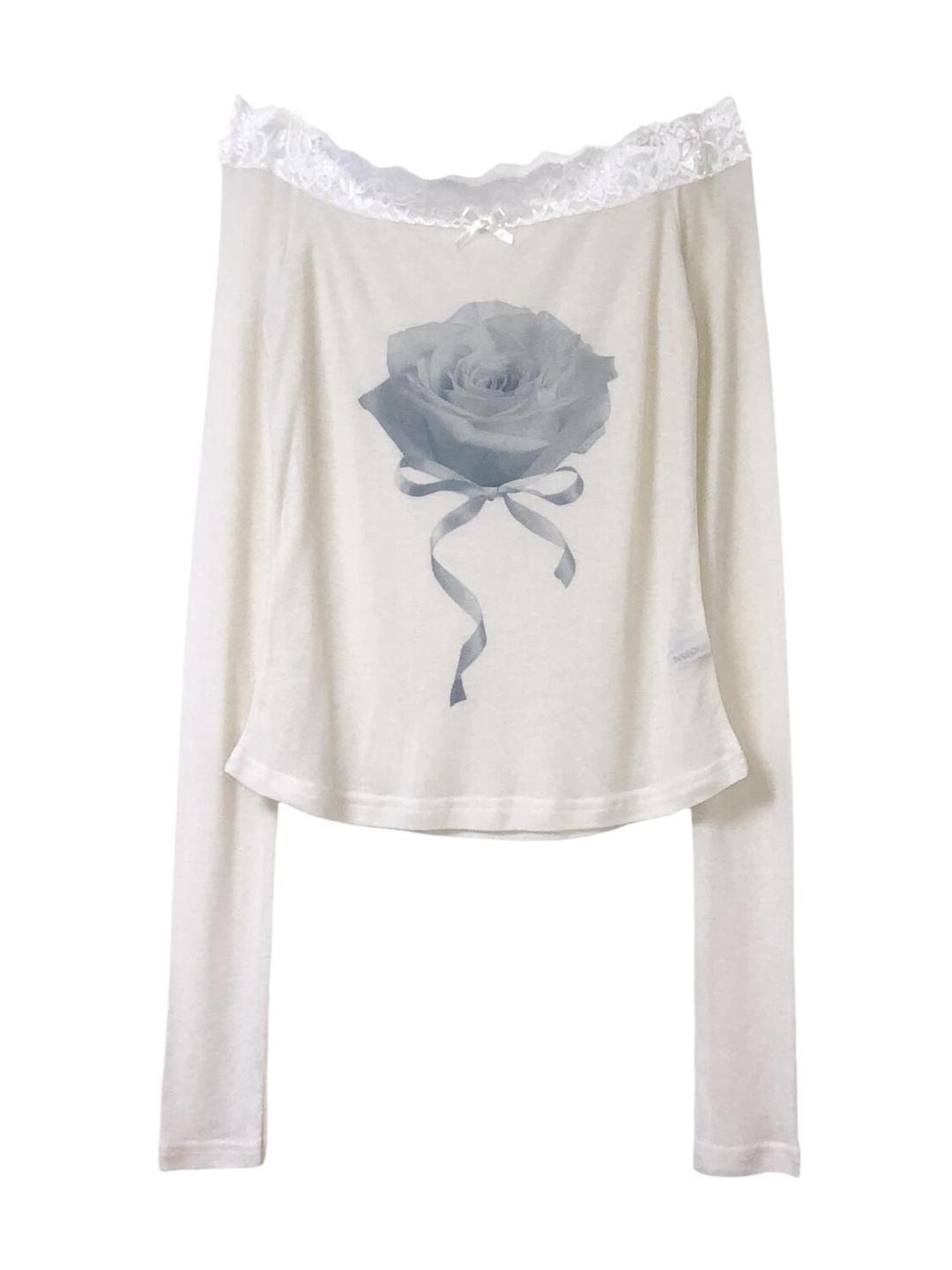 그린씨 lace off-shoulder rose tee (3color) / 레이스 오프숄더 로즈 티