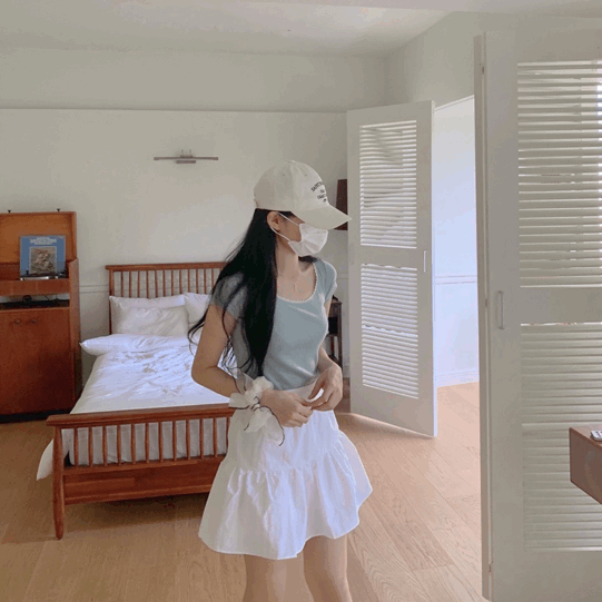 [여리핏] 청순 레이스 라운드넥 반팔 티셔츠