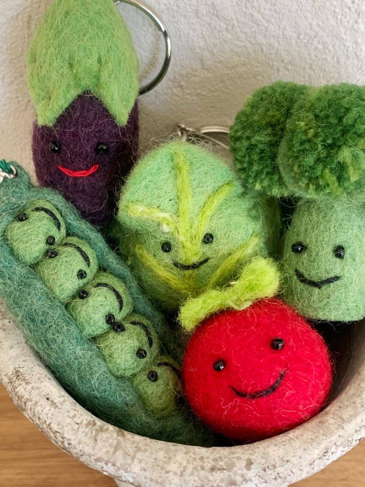 양모 야채키링 가지키링 버섯 토마토 당근 양배추 완두콩 브로콜리키링 캐릭터 열쇠고리 8종