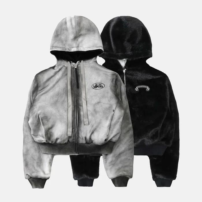 w-jkt25-034 미스틱11 리버시블 퍼 후드 자켓 - 화이트/블랙