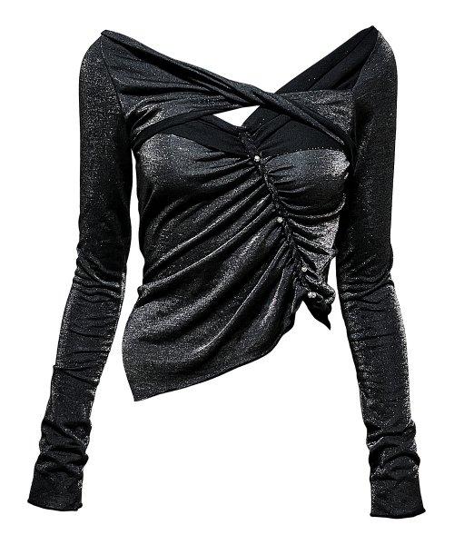 메조쿤스트(MEZZOKUNST)  plait warp turn t-shirt - silver black - 사이즈 & 후기 | 무신사