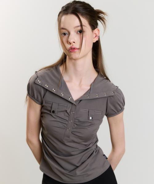 SM POCKET HOOD TEE(BROWN)