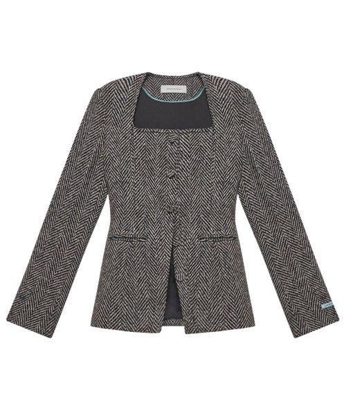 스퀘어넥 슬림 울 자켓