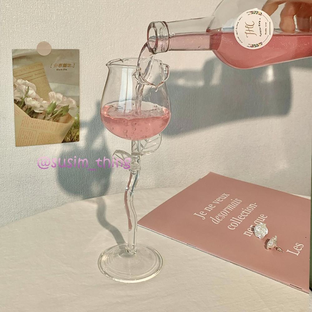 수심 Rose knot glass 로즈 샴페인 와인잔 유리 글라스 고블 연말 홈파티