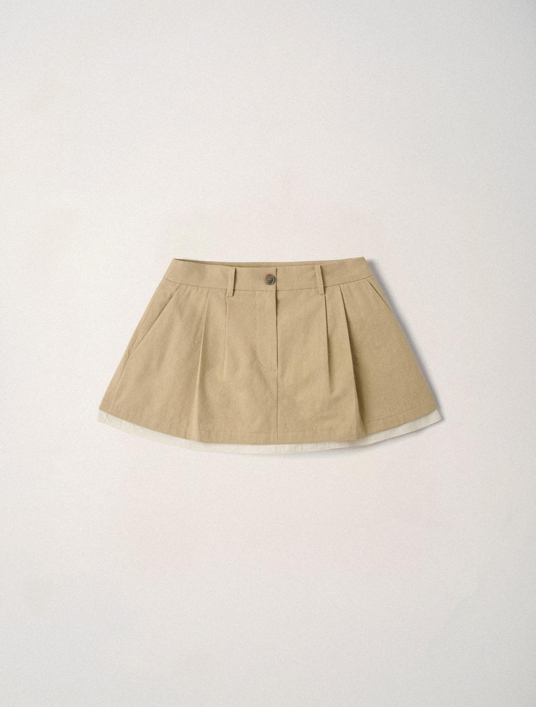 더블 레이어 플리츠 미니 스커트