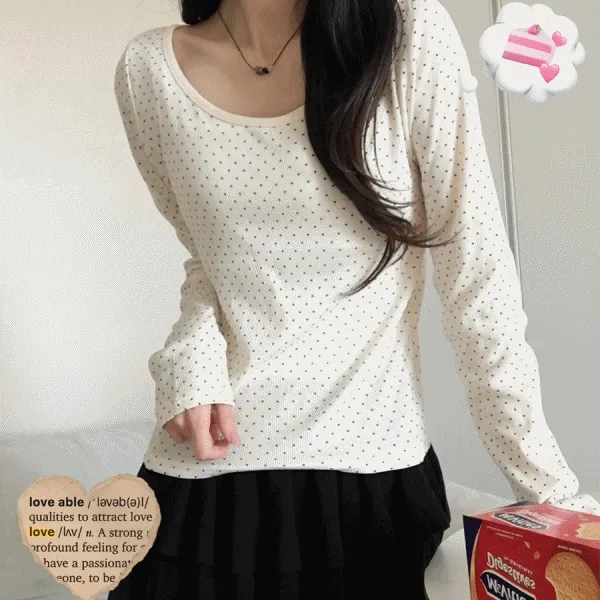 *당일출고*[말라핏]파우더 도트 유넥 긴팔티셔츠3color -메종스튜디오