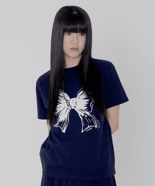 RIBBON LOGO SLIM FIT T SHIRT - NAVY