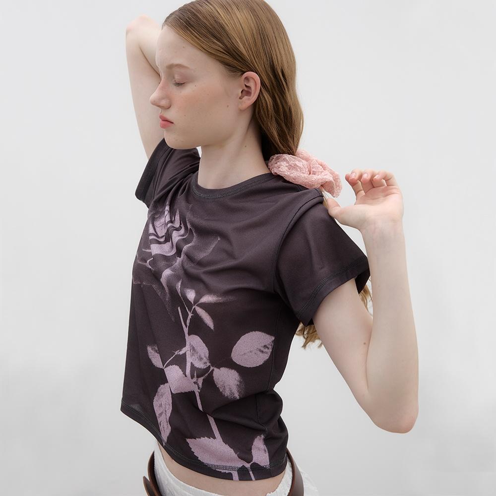 Rose Printed T-shirt - Charcoal