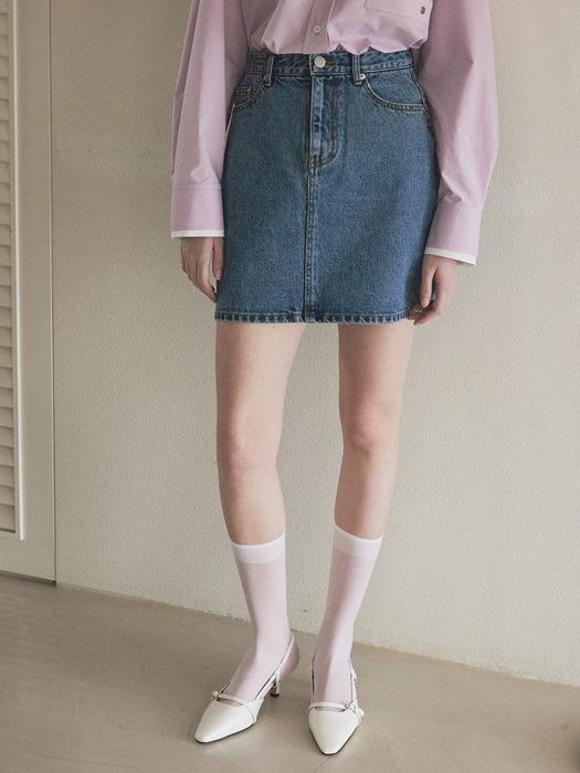 Basic mini denim skirt_Blue