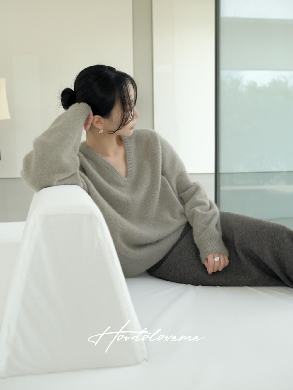 하딘 폭스30 홀가먼트 브이넥 니트[mute gray]