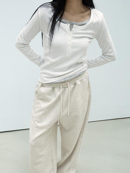 BUTTON UP U-NECK T-SHIRT (2COLOR)