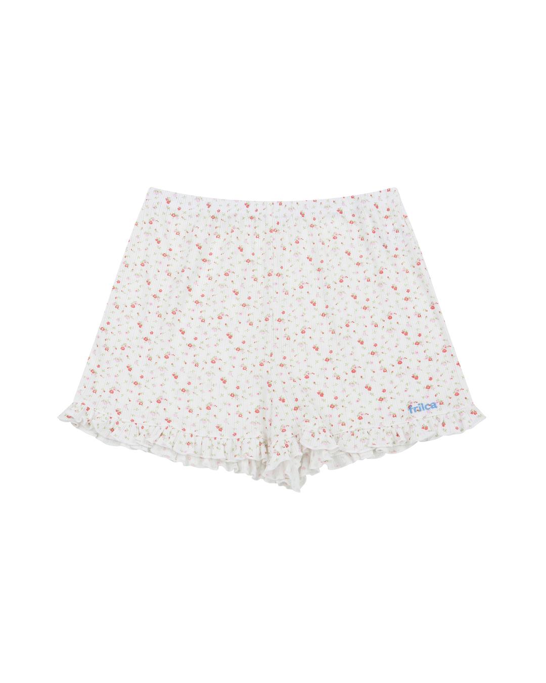 FRILL PAJAMA SHORTS_RED FLOWER