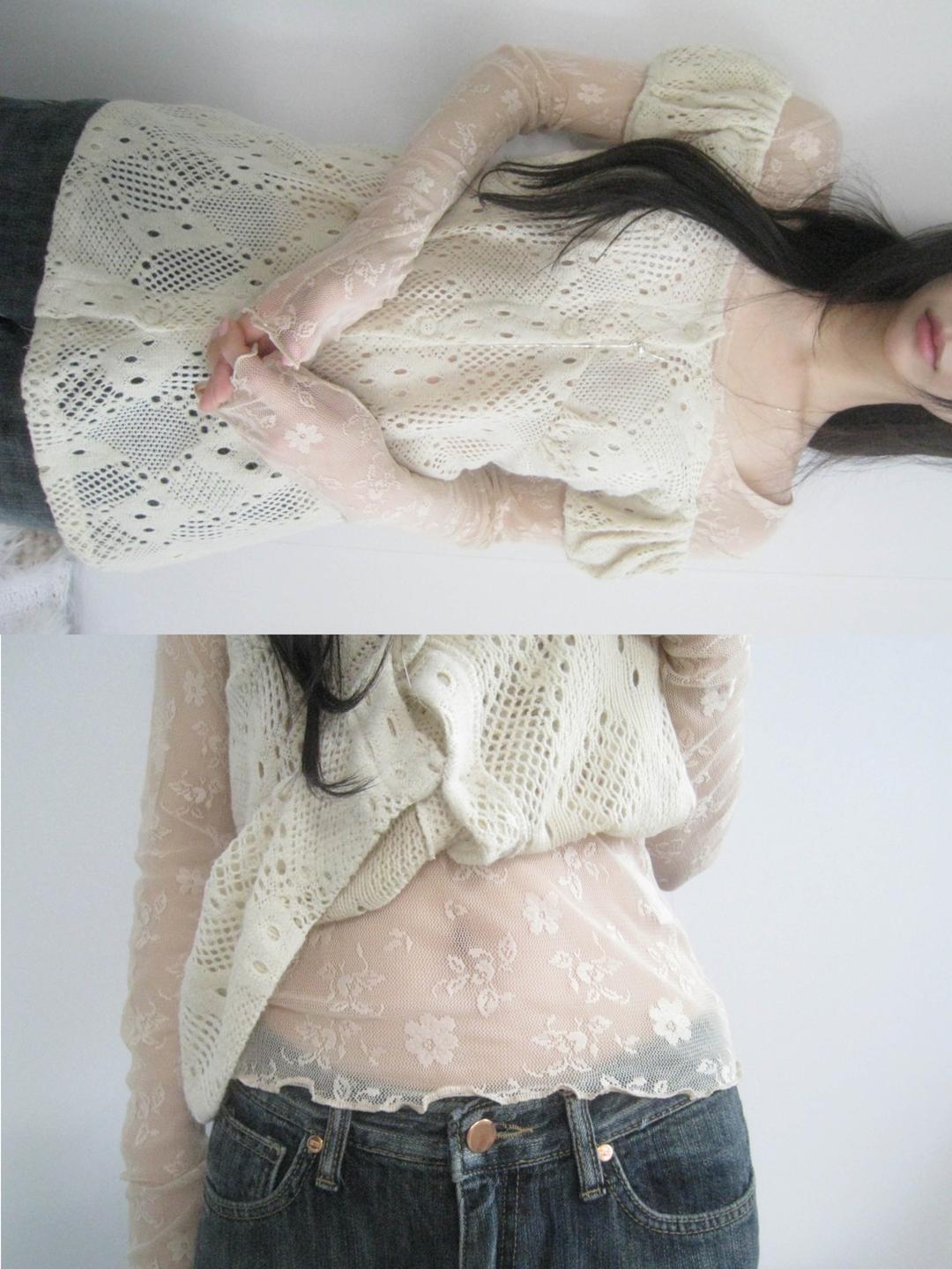 젤레나 sheer lace tee 쉬어레이어드티