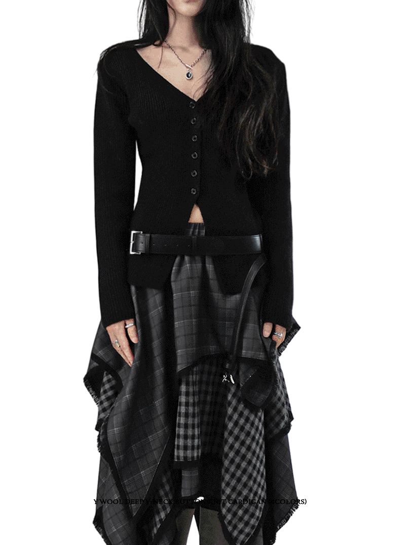 Y BODY WOOL DEEP V-NECK BUTTON KNIT CARDIGAN 와이 바디 울 딥브이넥 버튼 니트가디건 (4COLORS)