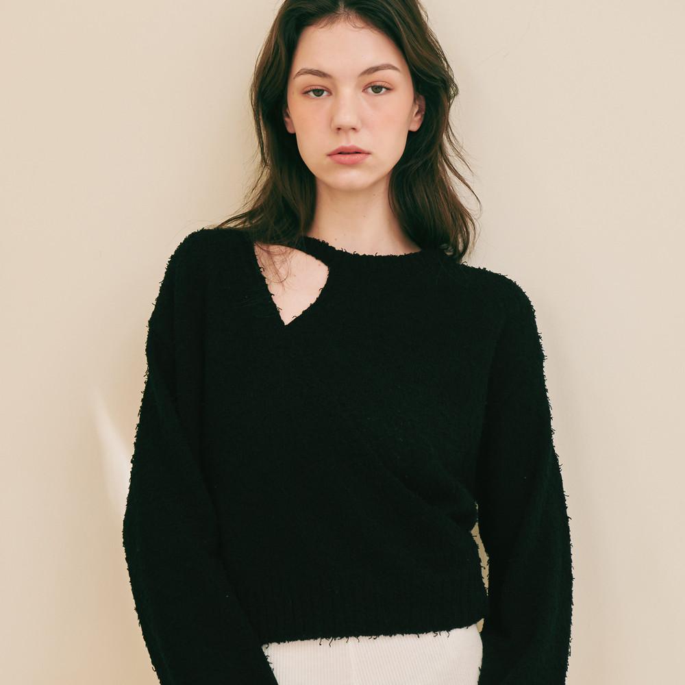SLIT WRAP BOUCLE KNIT BLACK