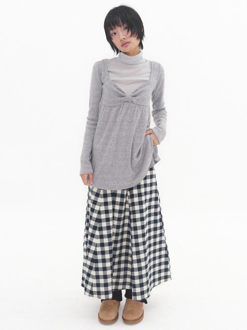 Patchy Gingham Skirt Navy
