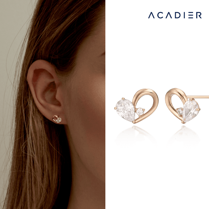 [14K] 물방울 하트 스터드 귀걸이