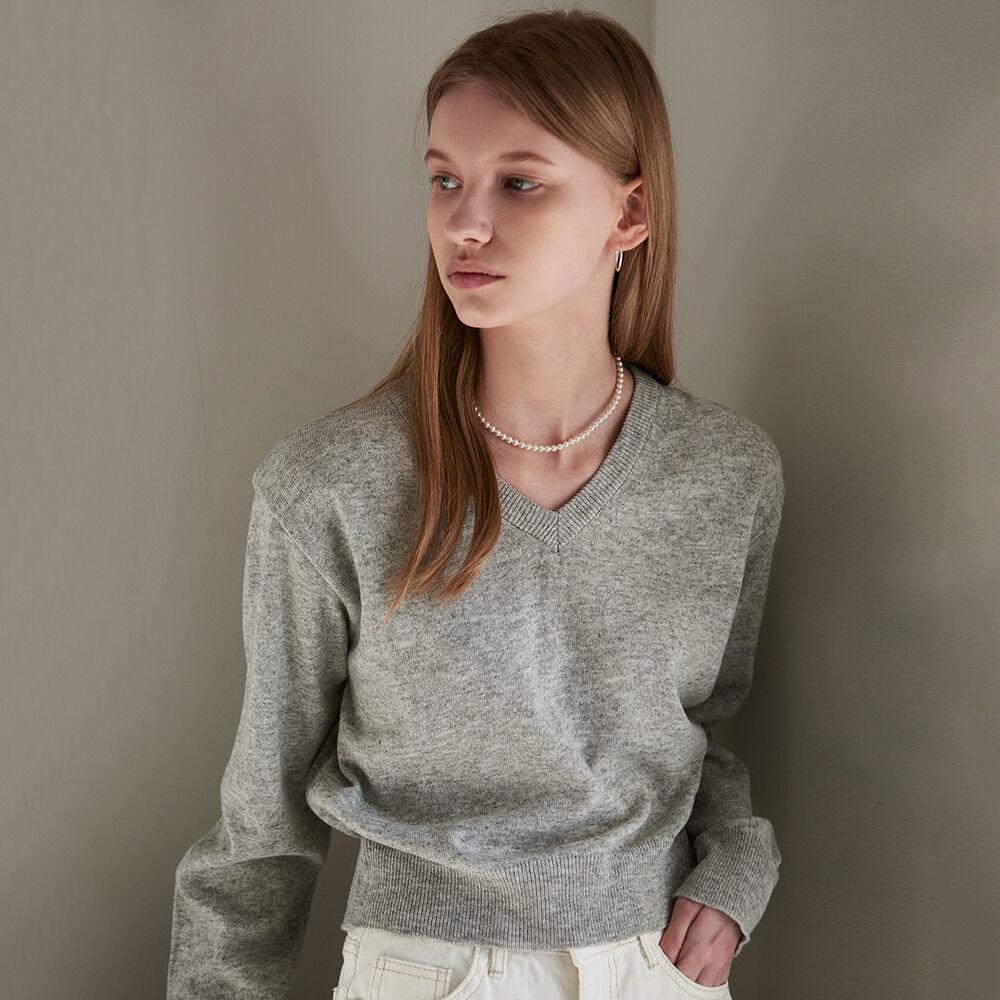 BASIC V-NECK SIMPLE KNIT_GRAY