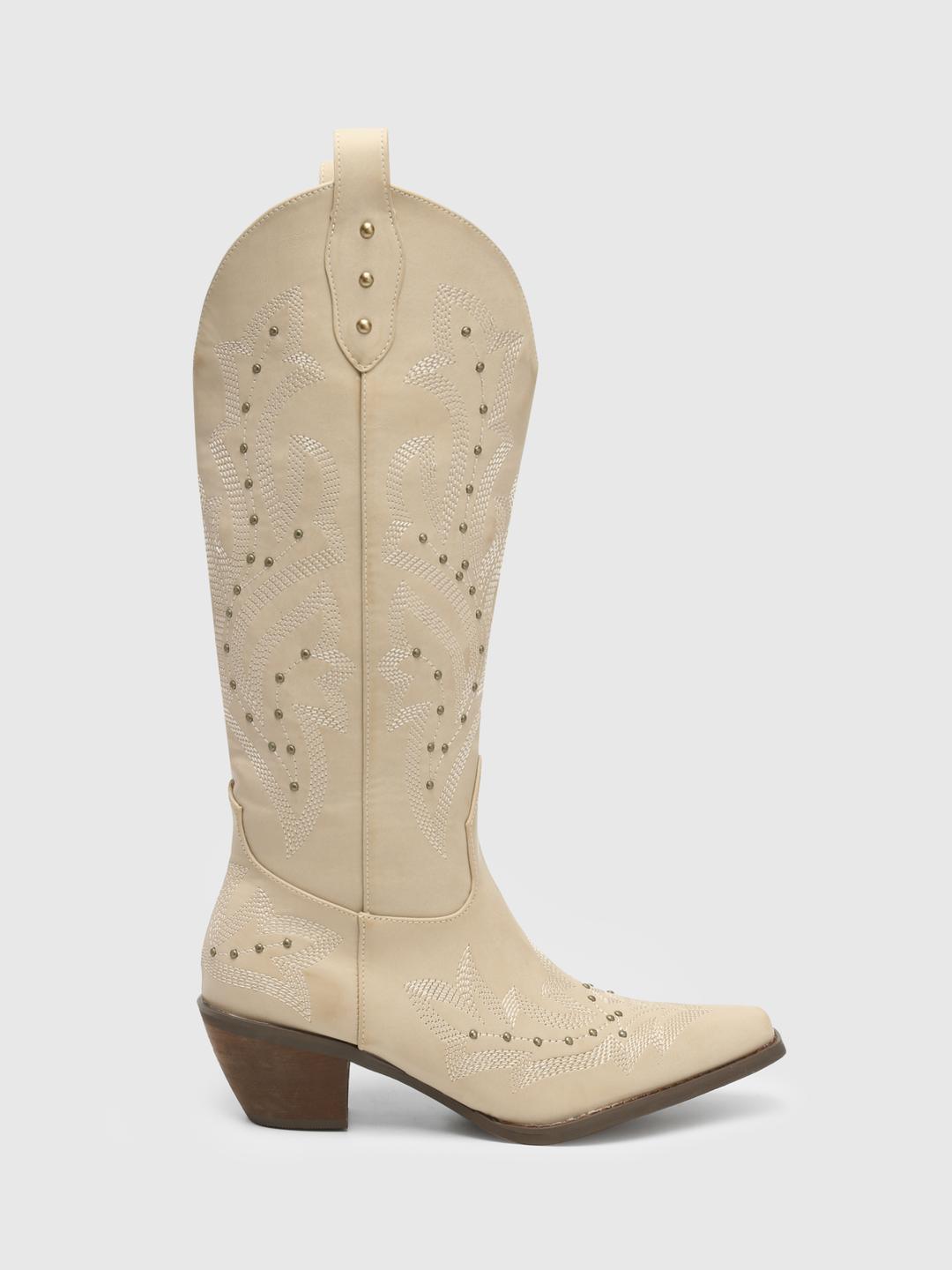 종아리 중간 부분의 자수 웨스턴 카우보이 부츠