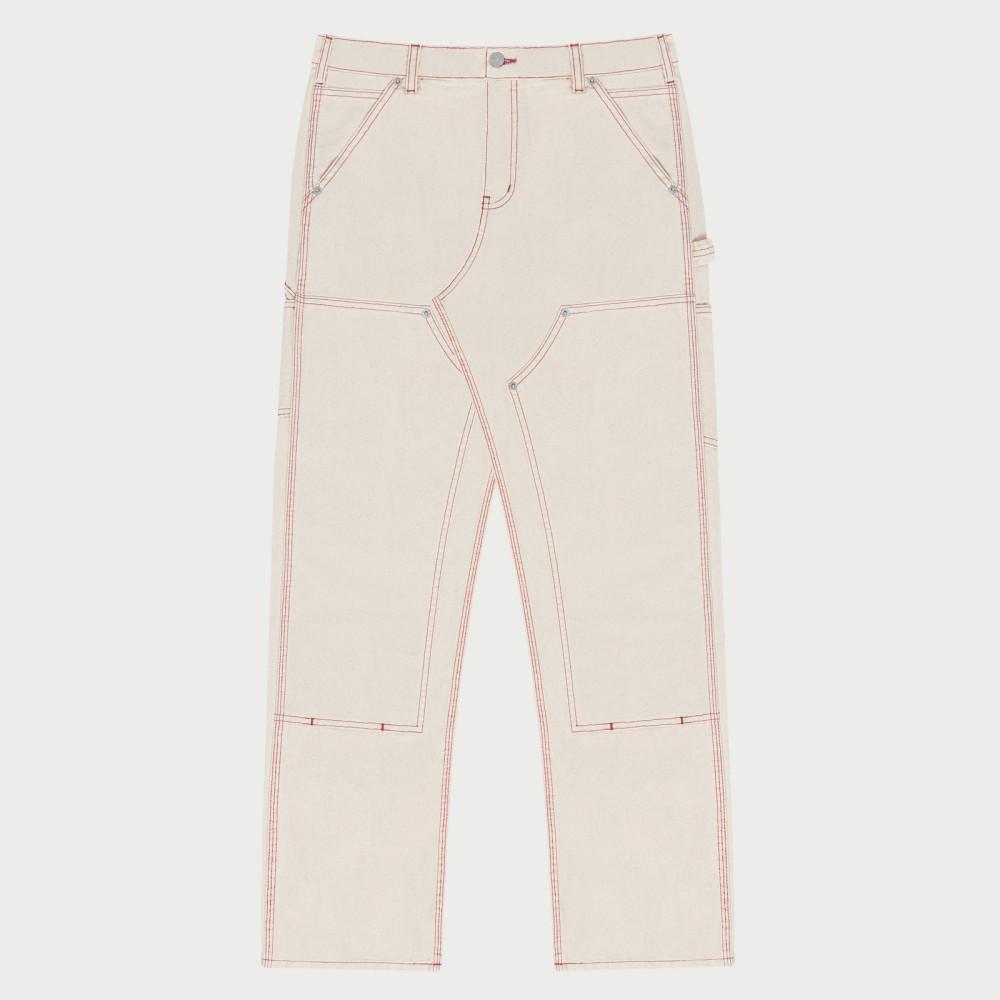 [Cherry LA] Contrast Double Knee Painter Pants Natural 체리 엘에이 유니섹스 레드 스티치 페인터 팬츠 내추럴