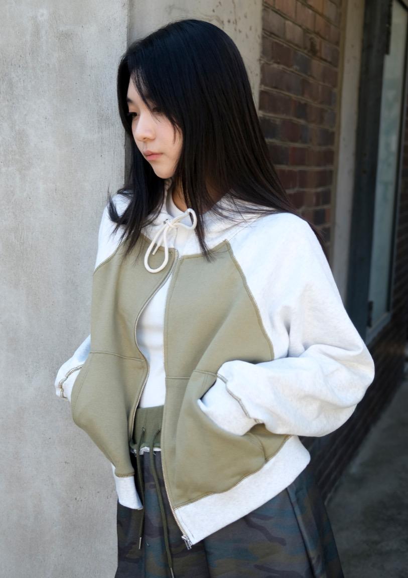 컬러 블록 후드 집업