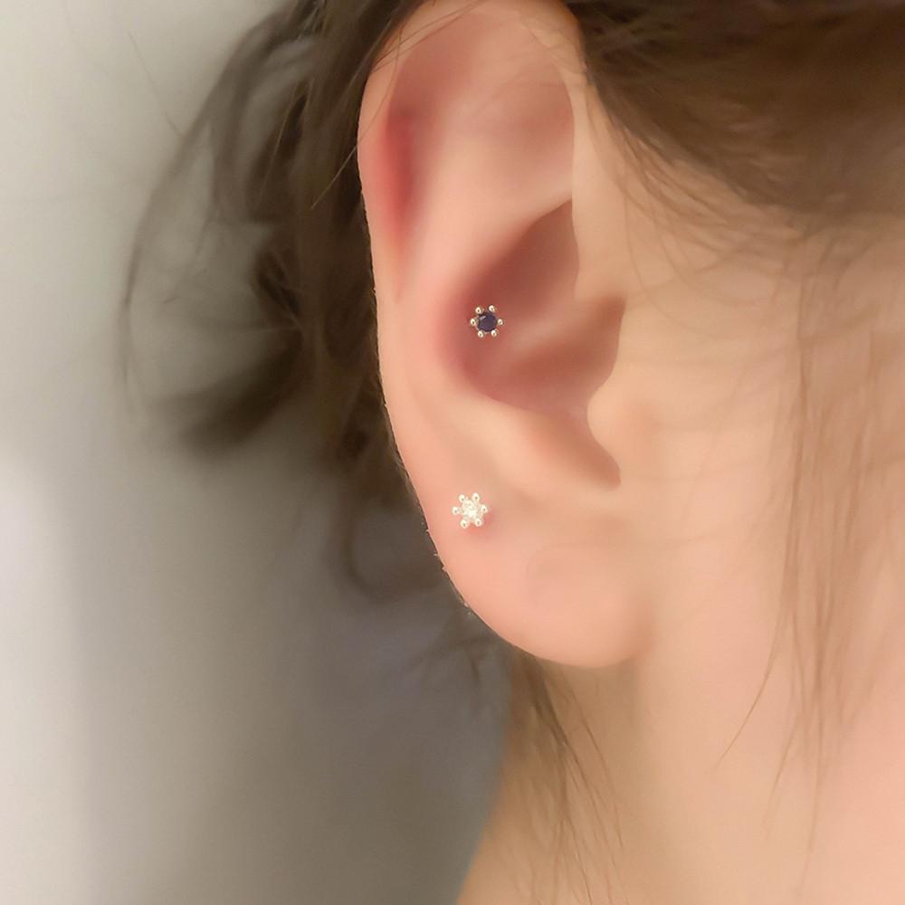 (실버925) 귓바퀴 귓볼 초 미니 도트 꽃 원 큐빅 피어싱