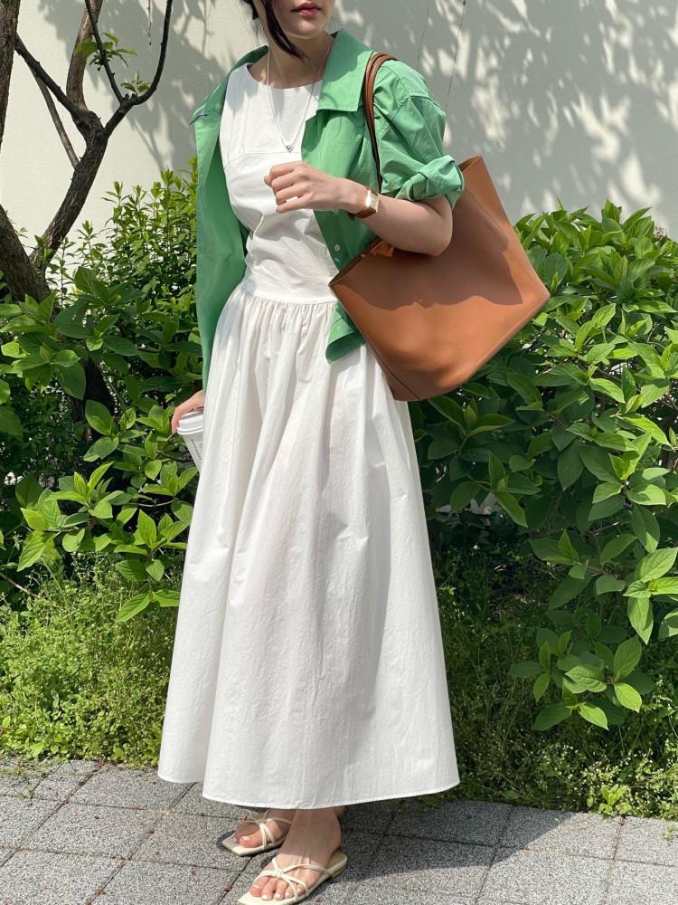 브론즈 켈리 원피스 (2col) - 나시 면 롱원피스 에이라인 플레어 라운드넥