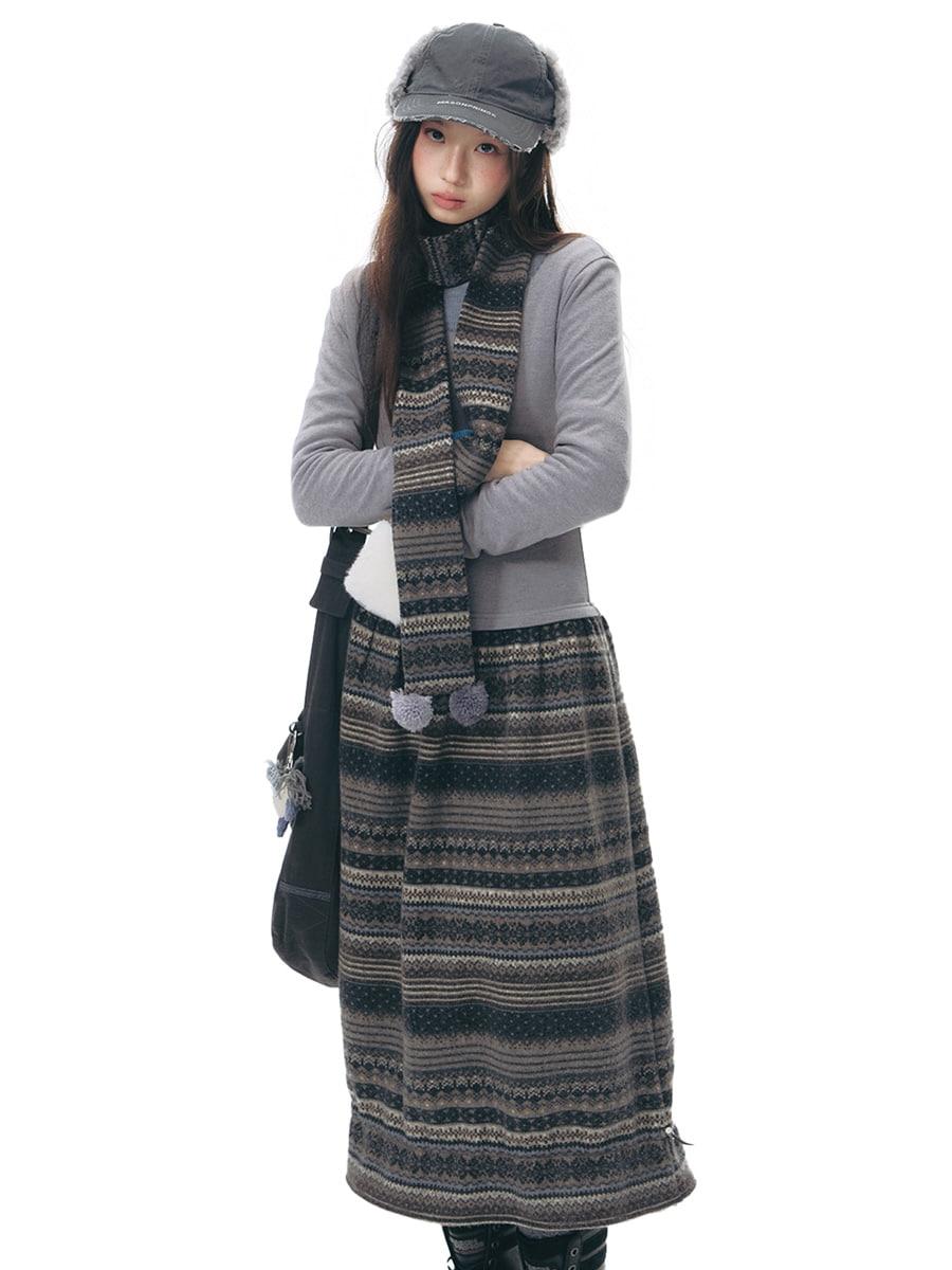 TAKEANAP Folkstripe Cozy Knit Dress & Fair Isle Scarf
