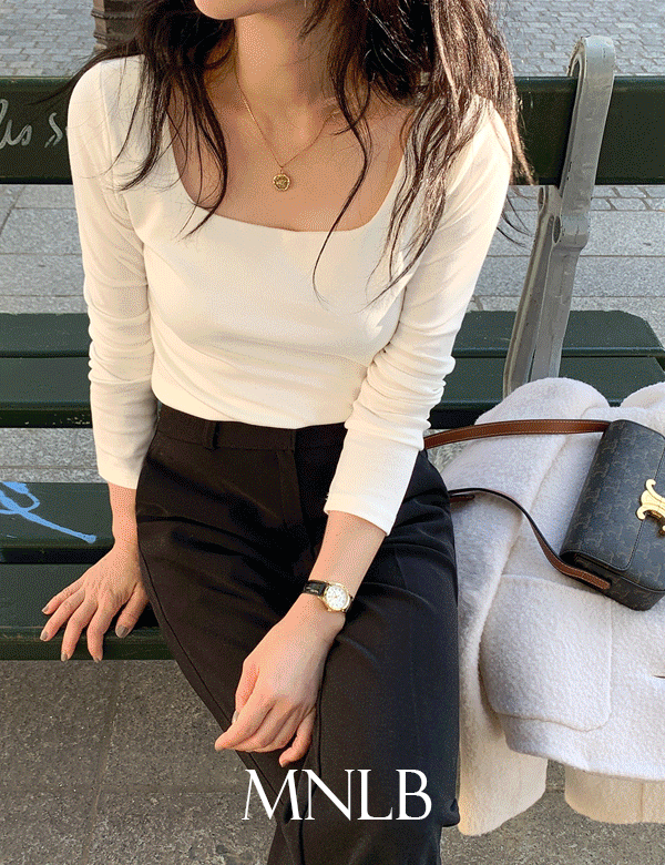 디어먼트 [단독] [가을🤎15%][10만장돌파/이중원단/숏,롱/S,M,L/직진배송][MNLB] 클레어 여리 스퀘어넥 쫀쫀 슬림 티셔츠