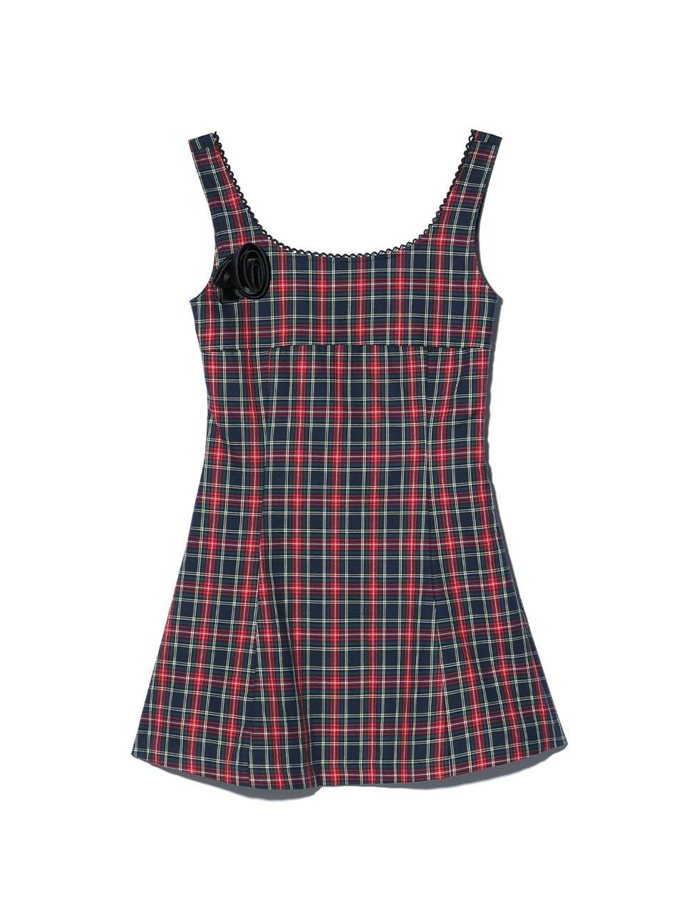 CHECK SLEVELESS DRESS NAVY